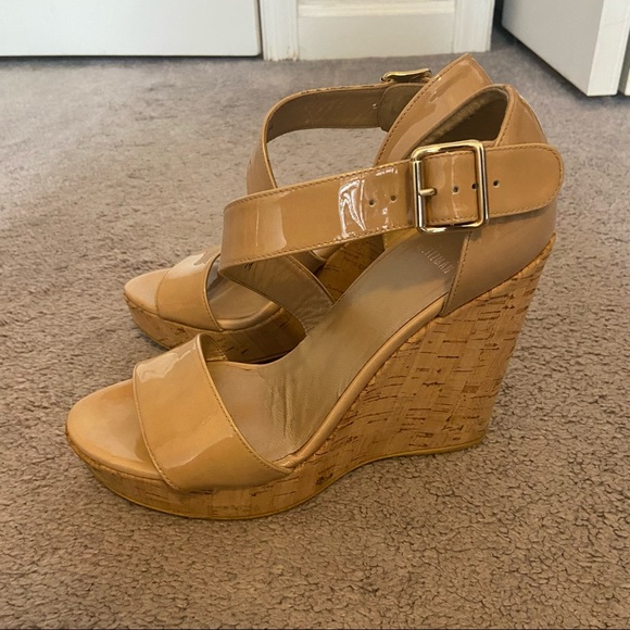 Stuart Weitzman Nude Platform Wedge Sandals - Picture 4 of 5